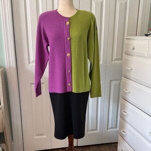 Vintage Steve Fabrikant sweterdress - Purple, Green, and Black Sz M
